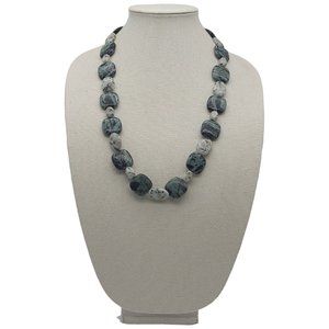 Green Moss Agate Blue Jasper Beaded Necklace 27" Sterling Silver 925 Stamped M16